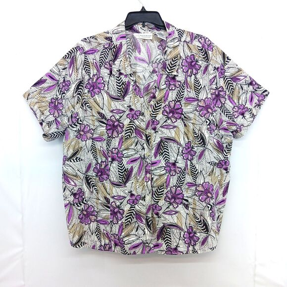 White Stag Shirt Womens Plus Size 26/28W White Purple Floral Button Up Top - Picture 1 of 5